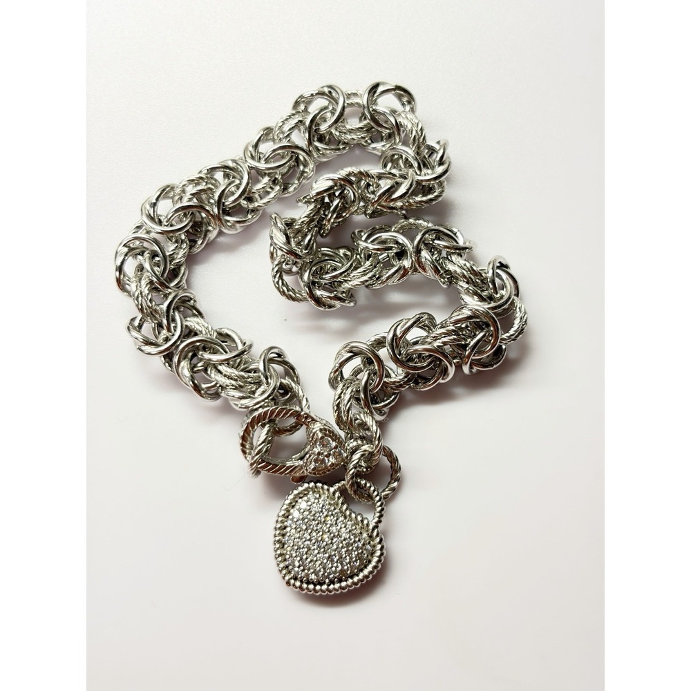 JUDITH RIPKA BYZANTINE STERLING SILVER BRACELET ITALY HEART DANGLE 8" 21.7 Grams